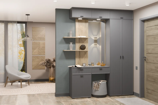 Прихожая Стелла №8 Серый Оникс + Гикори Джексон светлый