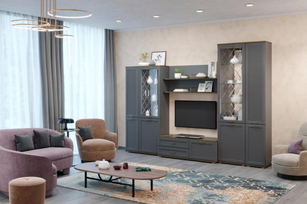 Гостиная "Карина" 24 Гикори Джексон темный + Серый Оникс