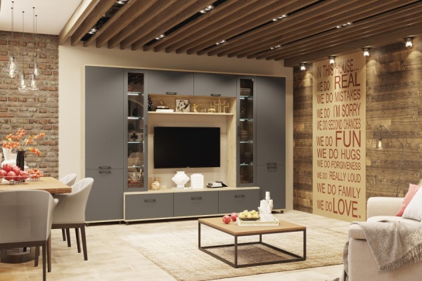 Гостиная Грейс №9 Гикори Джексон светлый + Антрацит матовый